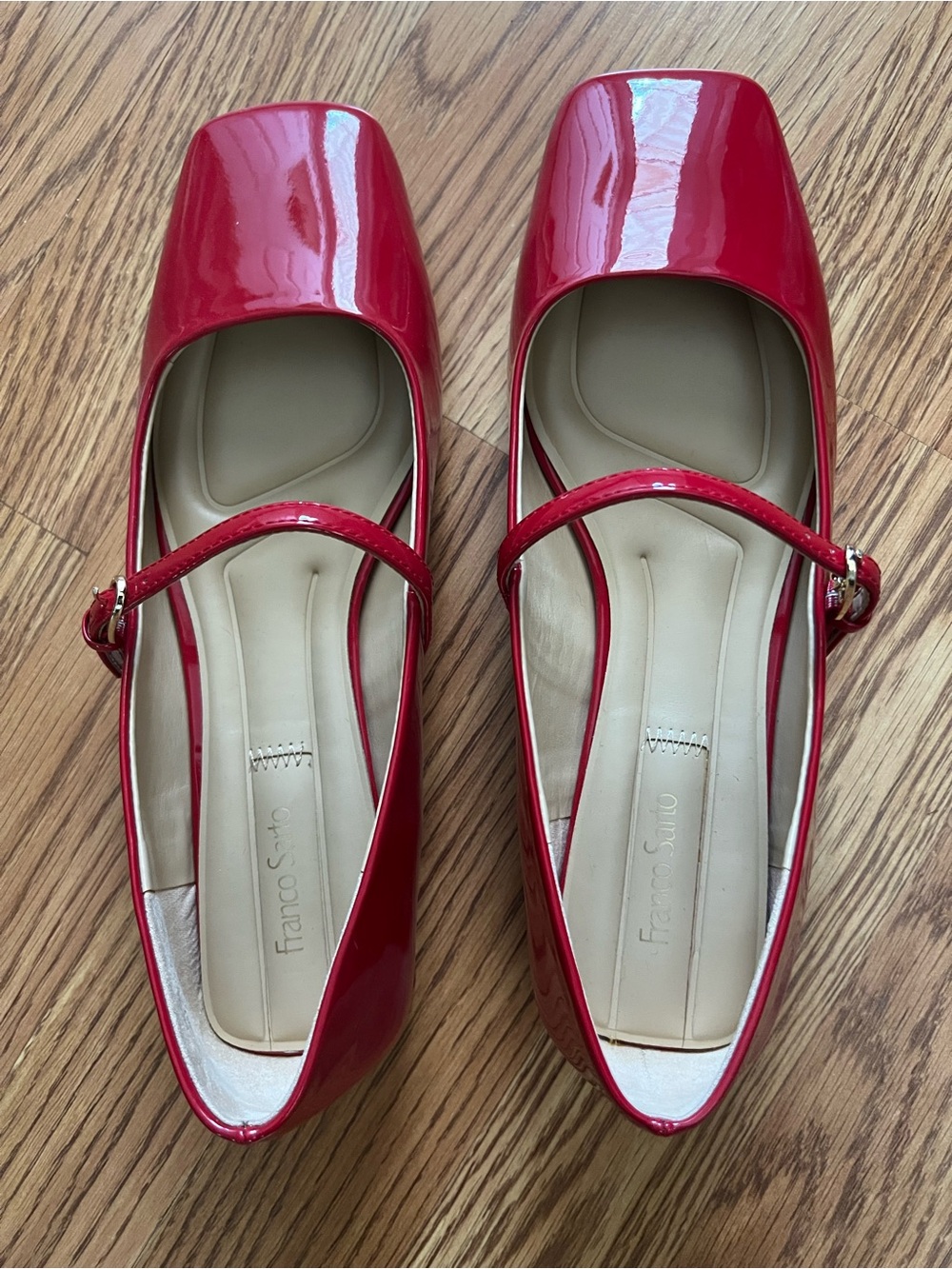 Franco Sarto Red Patent Square-Toe Mary Jane Flats